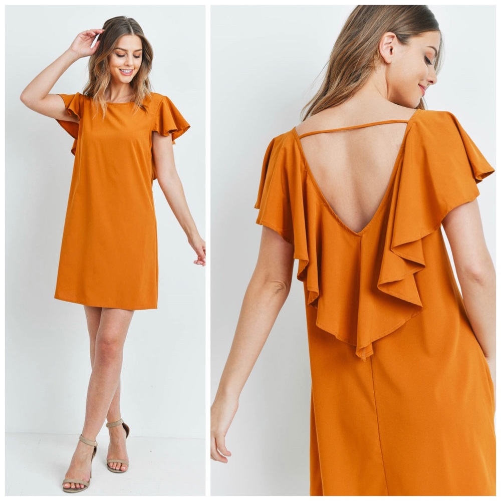🆕Flutter sleeve V cut out back dress